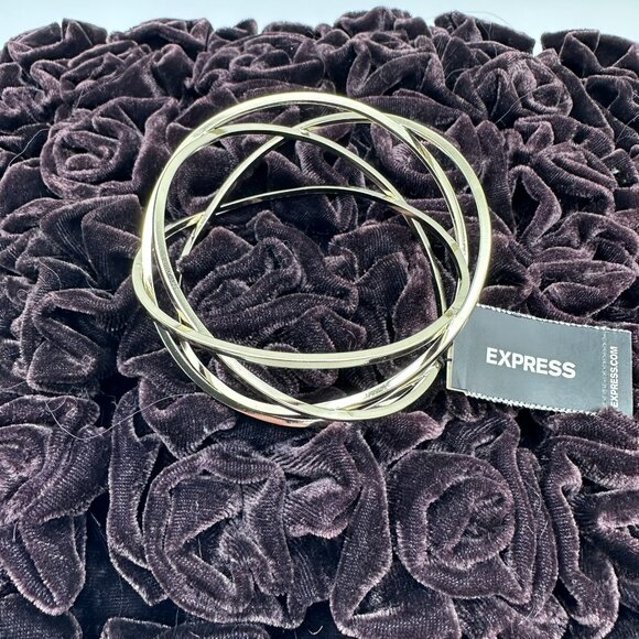 Express Gold Tone Fixed Entangled Geometric Sculptural Bangle Cuff Bracelet - Picture 3 of 11